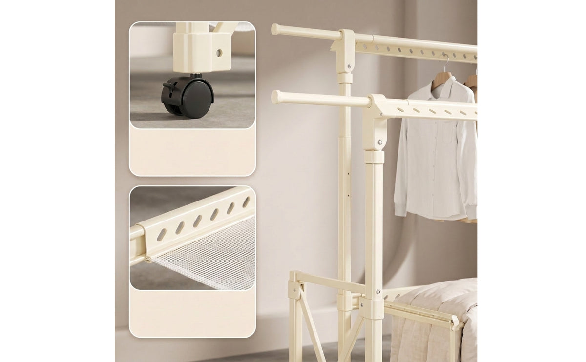 Rolling Clothes Drying Rack with Wheels Freestanding Foldable Laundry Rack Space-Saving Expandable for Balcony, Apartment