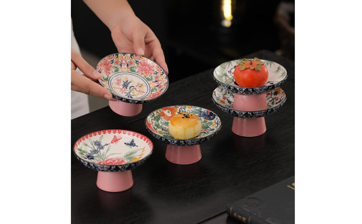 7 Pieces Retro Tea Snack Plate Delicate Tableware Hand-Painted Pattern