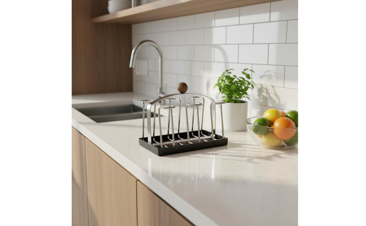 Inverted Glass Holder Retro Aesthetic Countertop Cup Stand Draining Design Cup Drainage Rack for Tea Bar, Coffee Station, Office Pantry
