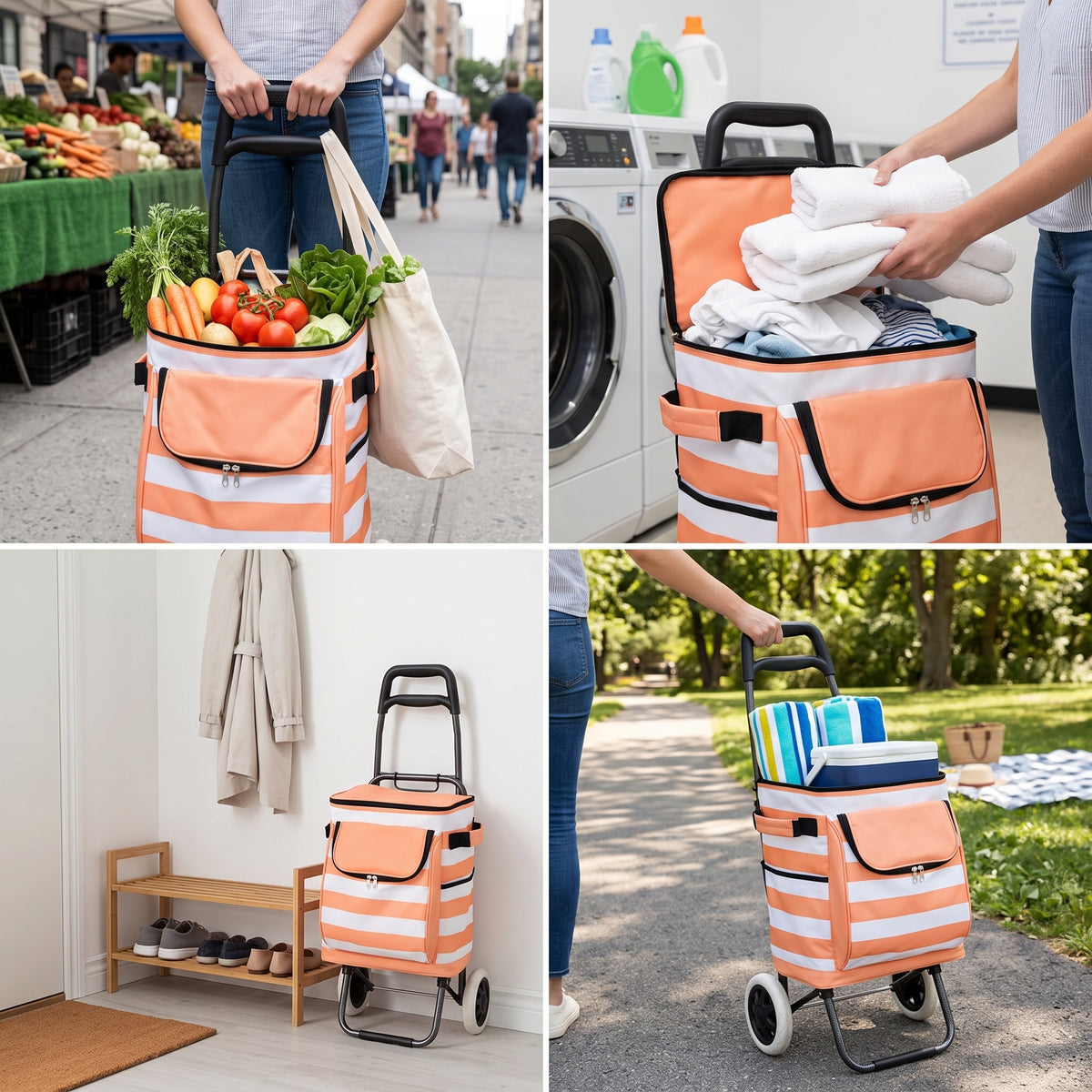 Foldable Portable Shopping Cart with Wheels, Lightweight Utility Hand Truck for Groceries, Luggage, and Hauling