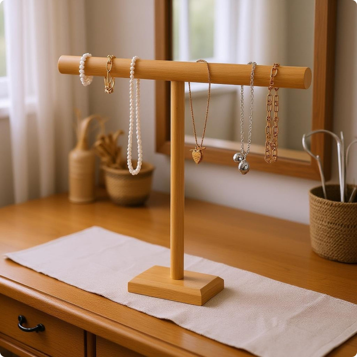 Solid Wood Jewelry Display Stand Freestanding Necklace Display Stand Tabletop Necklace Holder Rounded Edges
