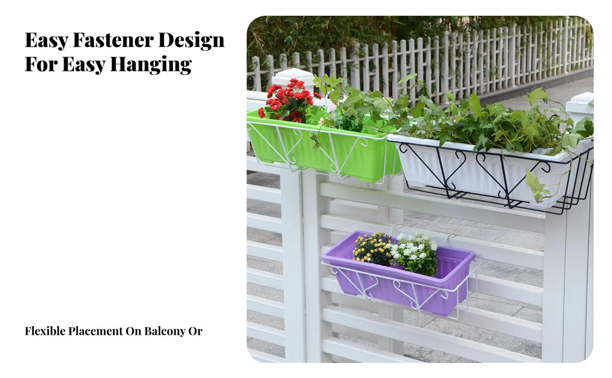 Space-Saving Design Hanging Planter Rack Easy to Install Rectangular Railing Planter Holder Sturdy hard-wearing Outdoor Fixture Adjustable fasteners for Gardeners, Apartment Dwellers, Homeowners