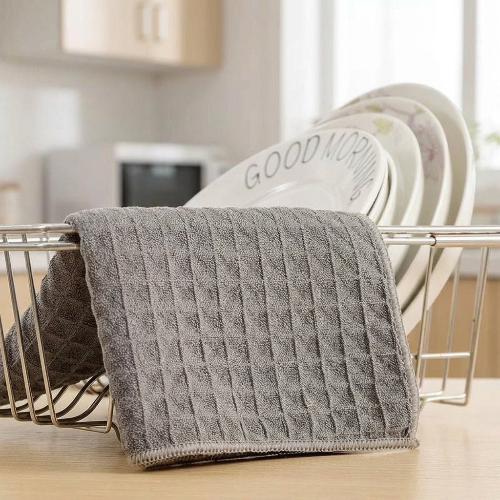 Microfibre Cloth and Waffle Weave Dishcloth, Professional Tea Towels for Kitchen and Glass, High Absorbency Non-shedding Cleaning Cloth, Gray