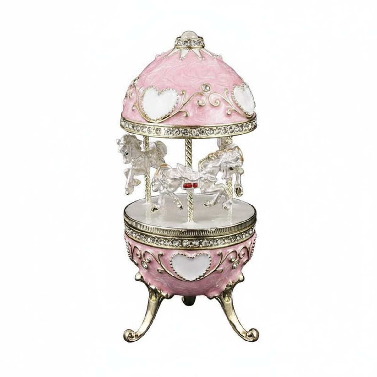 Jewelry Box Rhinestone Trim Enameled Trinket Box Hand-Painted for Tabletop