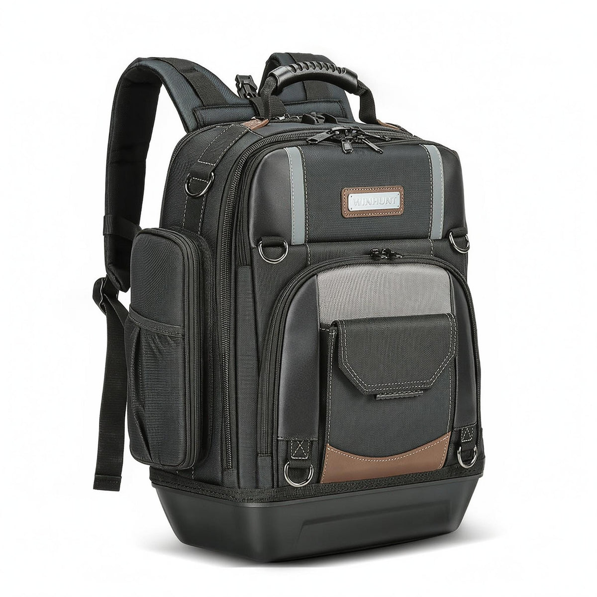 Zippered Compartments Molded Base Backpack Large Capacity Heavy-Duty Tool Backpack Molded Base Tool Bag for Job Site, Worksite