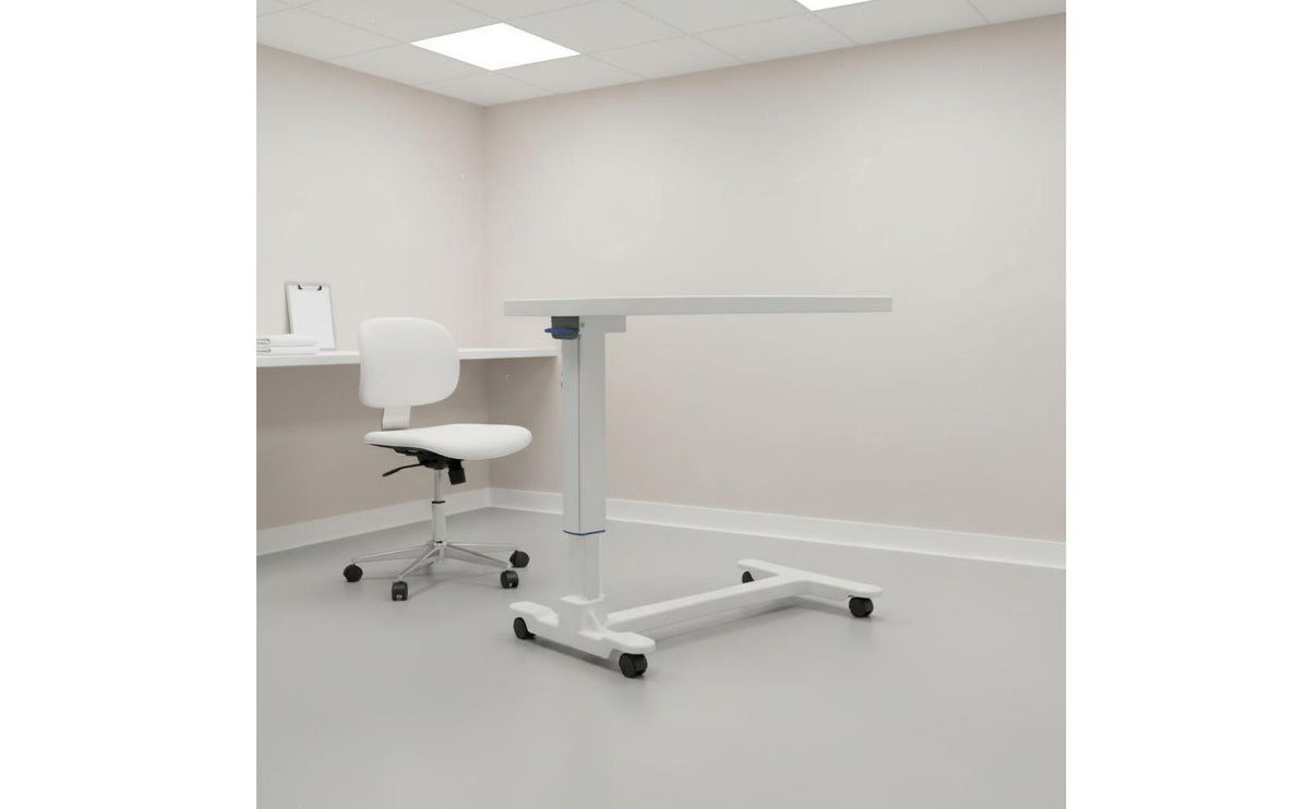 Hospital Bedside Table Pneumatic Lift Height Adjustable Mobile Table Wheels Mobile Laptop Desk for Patients, Seniors, Recovery Room