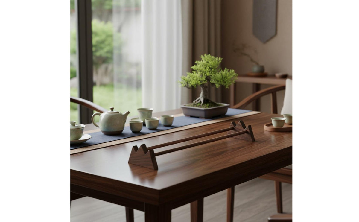 Sturdy Kung Fu Tea Ceremony Cup Organizer Minimalist Design Walnut Wood Cup Holder Handmade Wooden Teacup Drying Rack for Home Decor, Kitchen