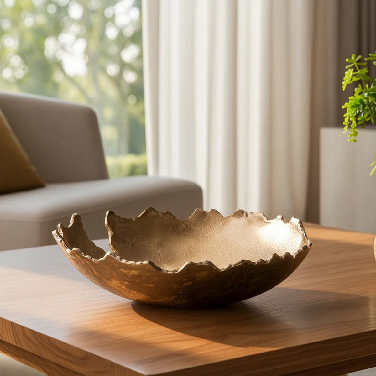 Metal Centerpiece Bowl Gold Hammered Bowl Aluminum for Tabletop, Coffee Table, Living Room