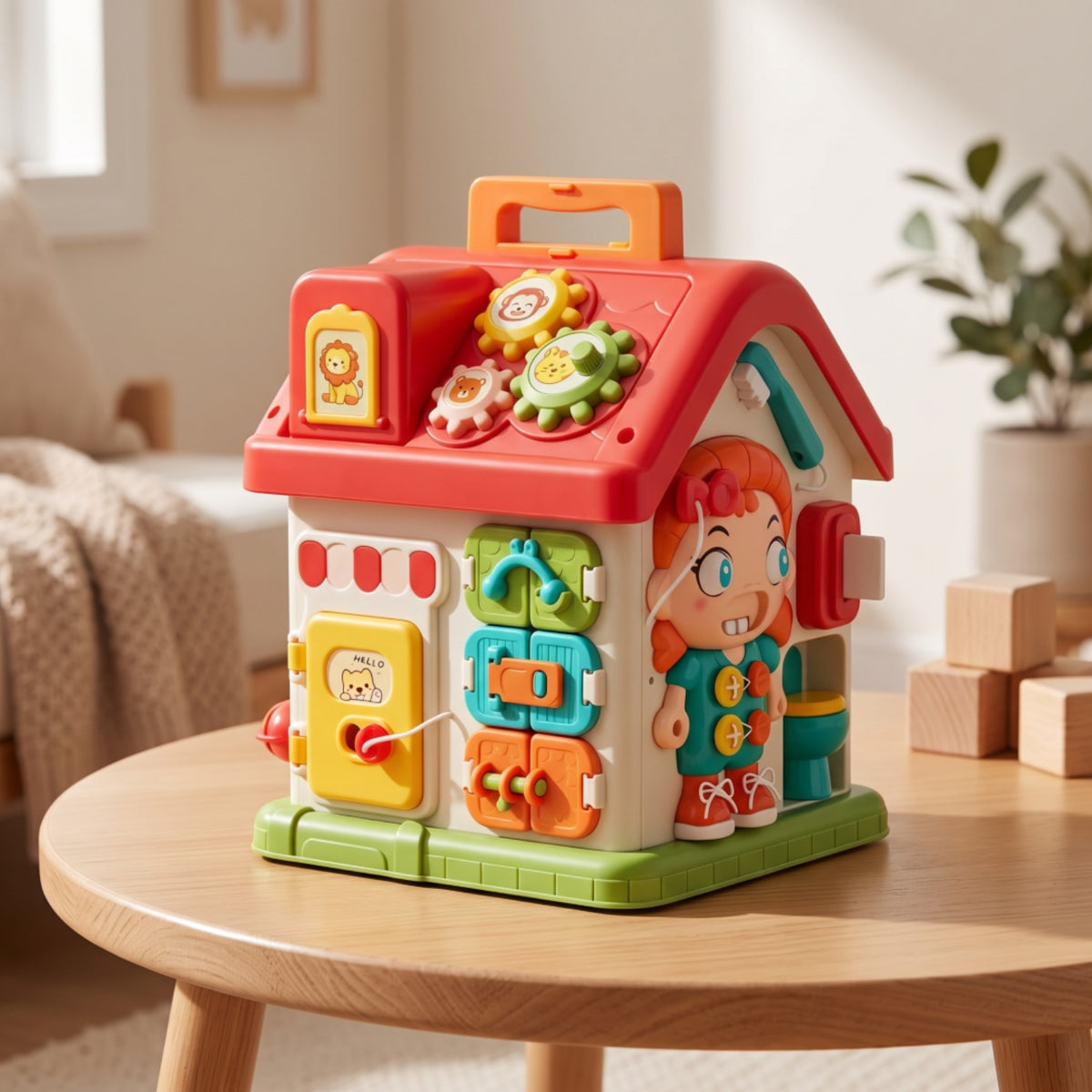 Fine Motor Busy House Interactive Activity House with Handle Hands-on Busy Board Toy Portable for Toddlers, Babies, Playroom, Classroom