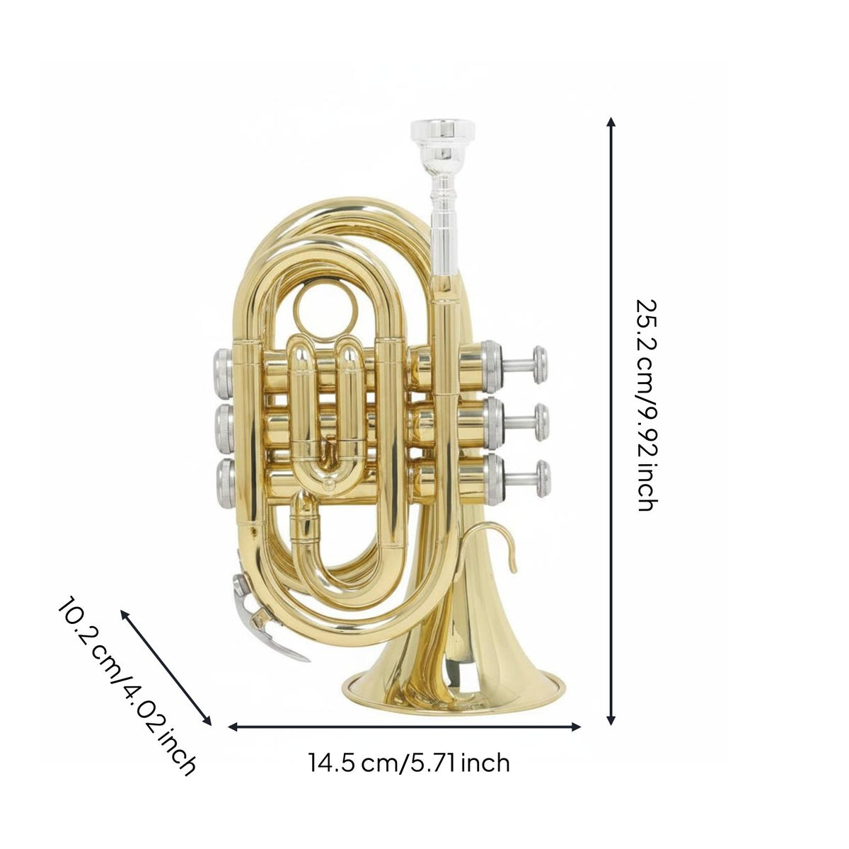 Brass Palm Trumpet Portable Style B♭ Mini Trumpet Anti-Slip Buttons Musical Instrument for Beginners, Students, Rehearsal Travel