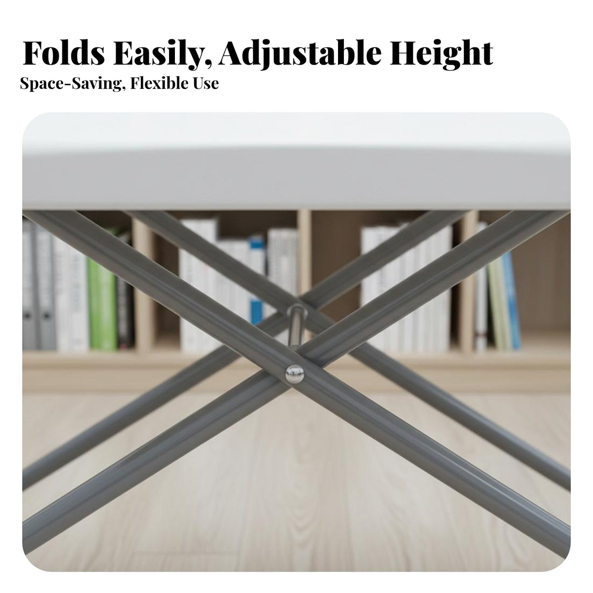 Multi-Purpose Adjustable Height Folding Table No Assembly Required Portable Laptop Desk Easy to Clean Small Space Foldable Table Rounded Corners for Students, Telecommuting Workers, Home Office, Bedroom, Dorm Room, Outdoor