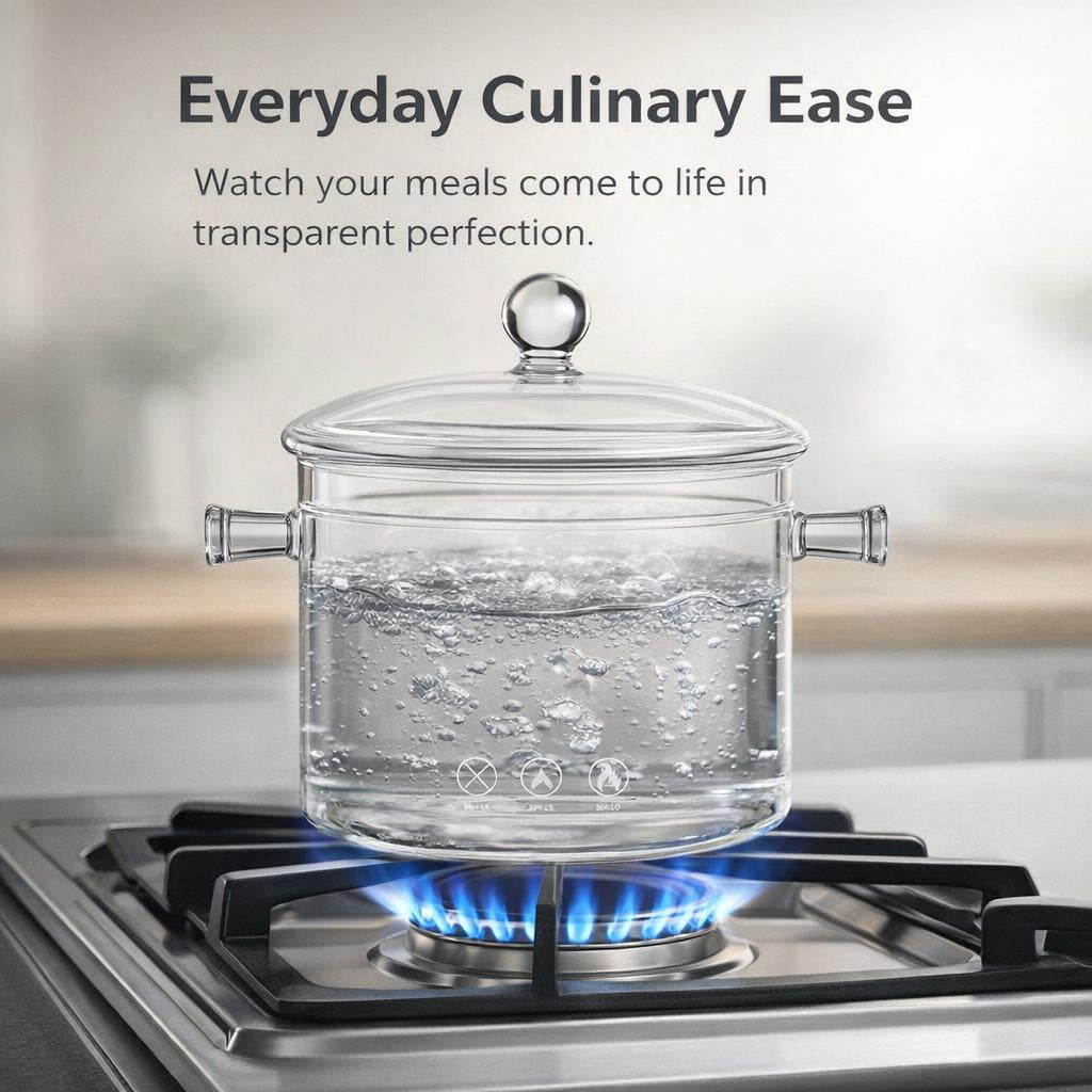 Glass Cooking Pots with Lid, High Borosilicate Glass Stockpot, Double Ear Handles, Universal Stovetop Compatible, Modern Minimalist Design