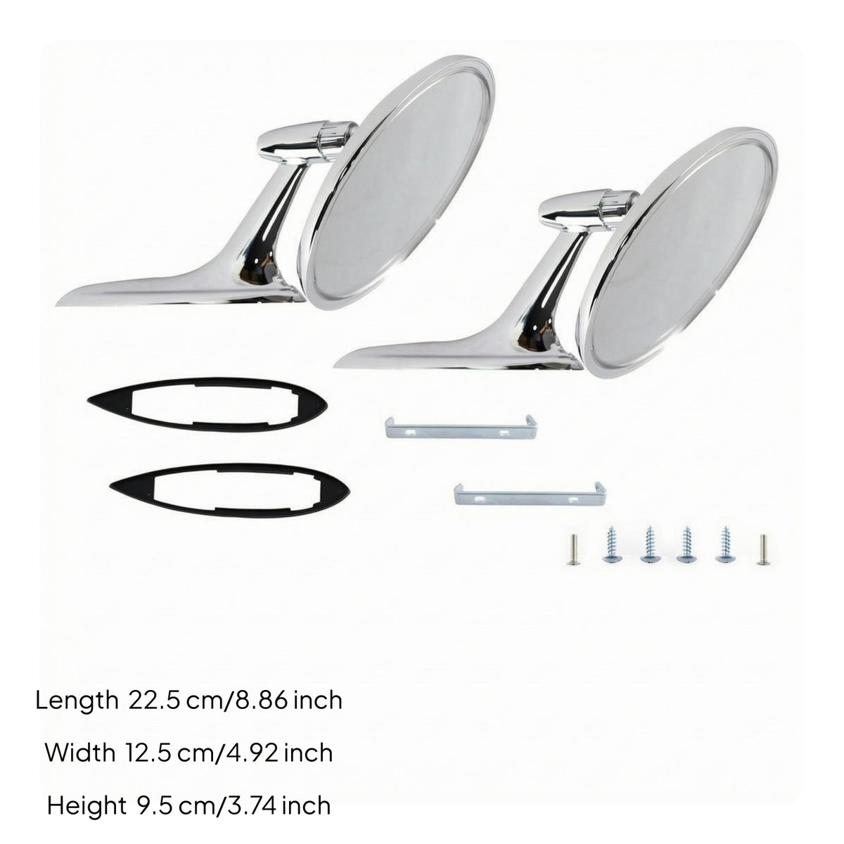 Polished Silver Vintage Car Rearview Mirrors Long Tapered Arms Chrome Round Rearview Mirrors Mounting Gaskets Vintage Round Car Mirror