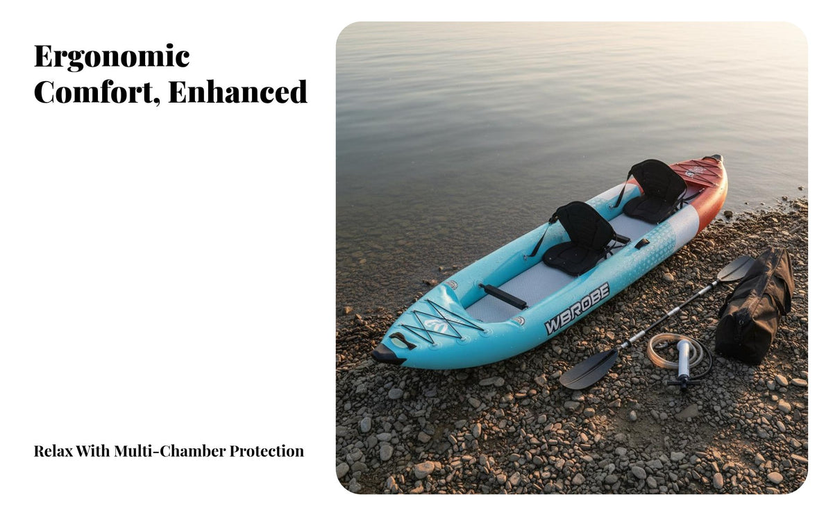 3 Independent Air Chambers Inflatable Kayak Puncture Resistant Water Sports Equipment Portable Paddling Craft Solo or Double Capacity for Paddlers, Outdoor Enthusiasts, Beginners