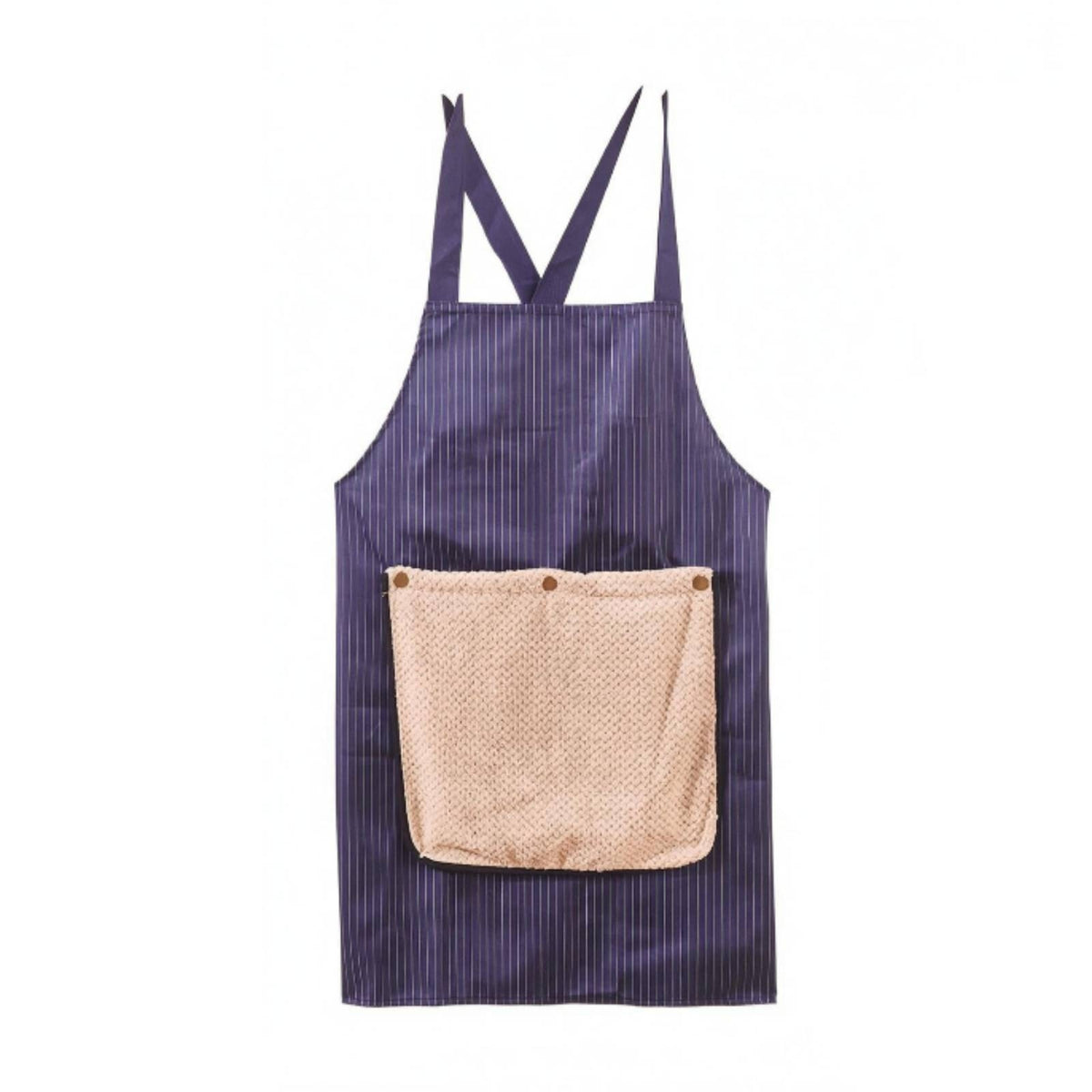 Detachable Wipe Cloth Cross-Back Apron Contrasting Trim Striped Apron Long Body Kitchen Wear Large Pockets