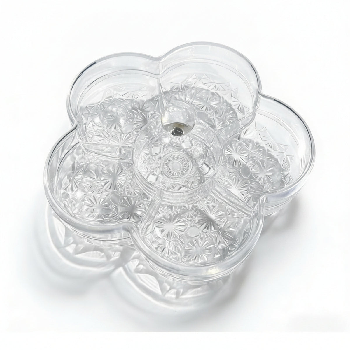 Embossed Flower-Shaped Fruit Tray Domed Lid Lidded Snack Tray Knob Handle Sectional Platter Low-Height