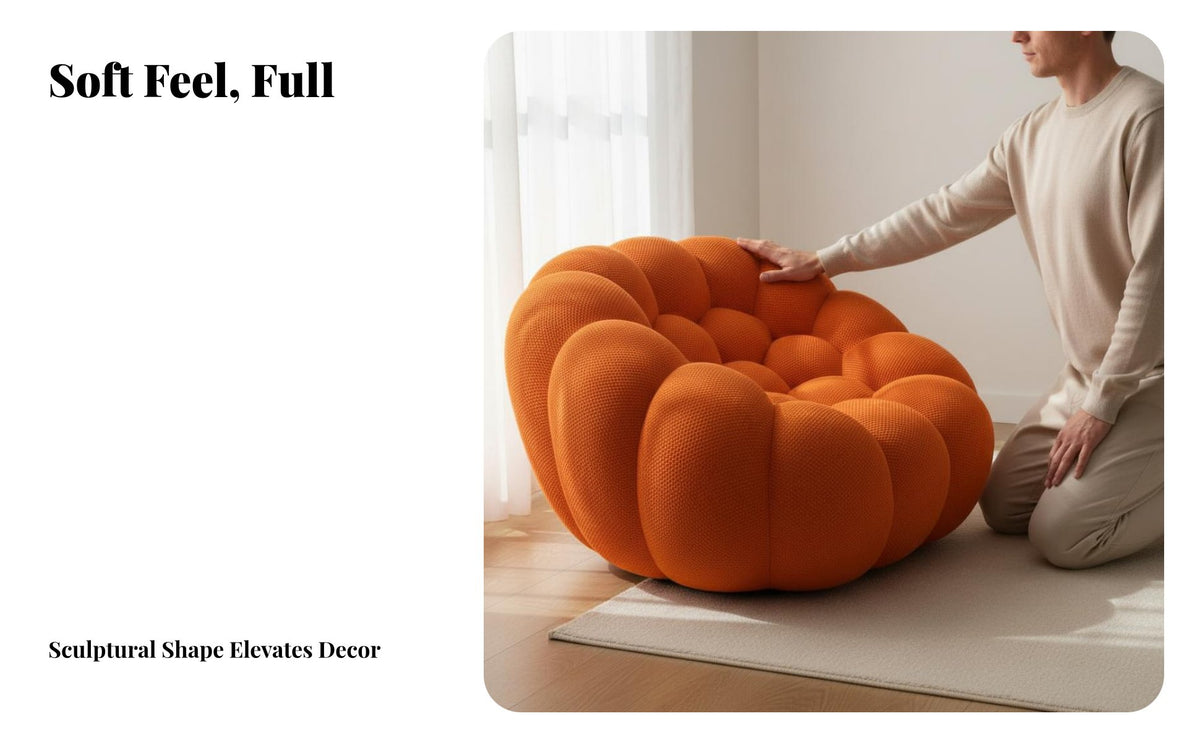 Vacuum Compressed Pumpkin Sofa Breathable Textile Single Lazy Sofa Sturdy and Long-Lasting Pumpkin Accent Chair High-Density Foam for Apartment Dwellers, Young Adults, Homeowners, Bedroom, Reading Nook, Lounge Area, Office