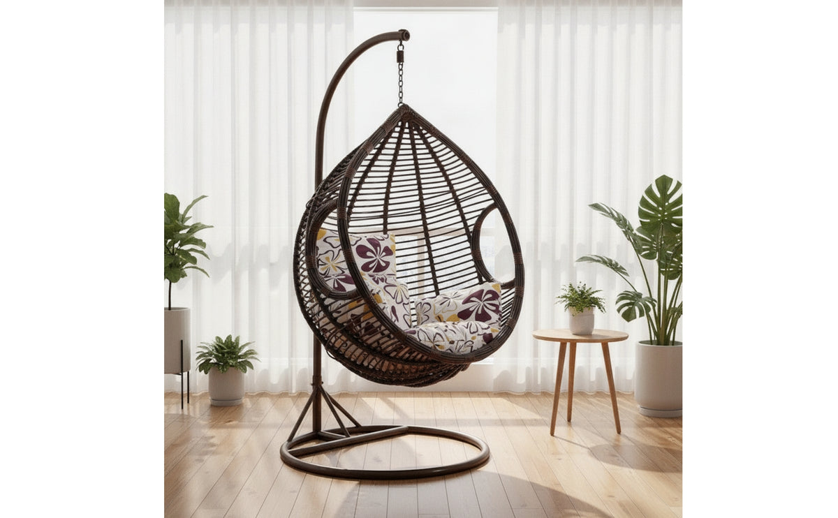 Hanging Basket Chair Freestanding Swing Chair with Stand Woven Furniture for Adults, Readers, Balcony, Living Room, Bedroom