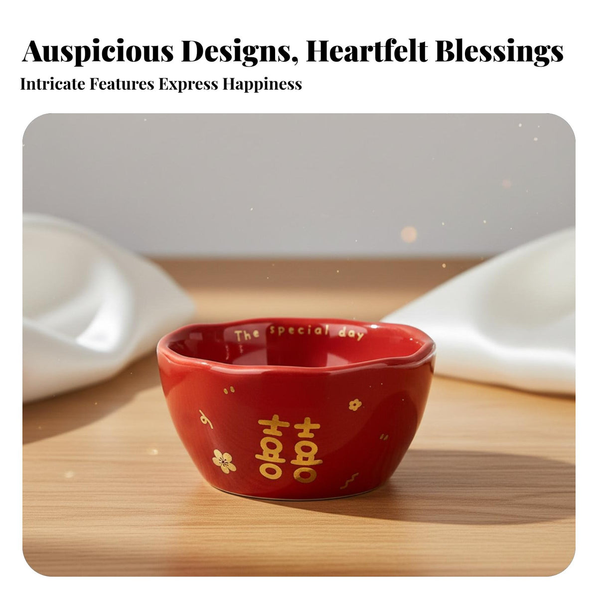 Chinese Ceramic Dinnerware Set, Red Double Happiness Bowls & Plates, Wedding Housewarming Gift, Festive Tableware
