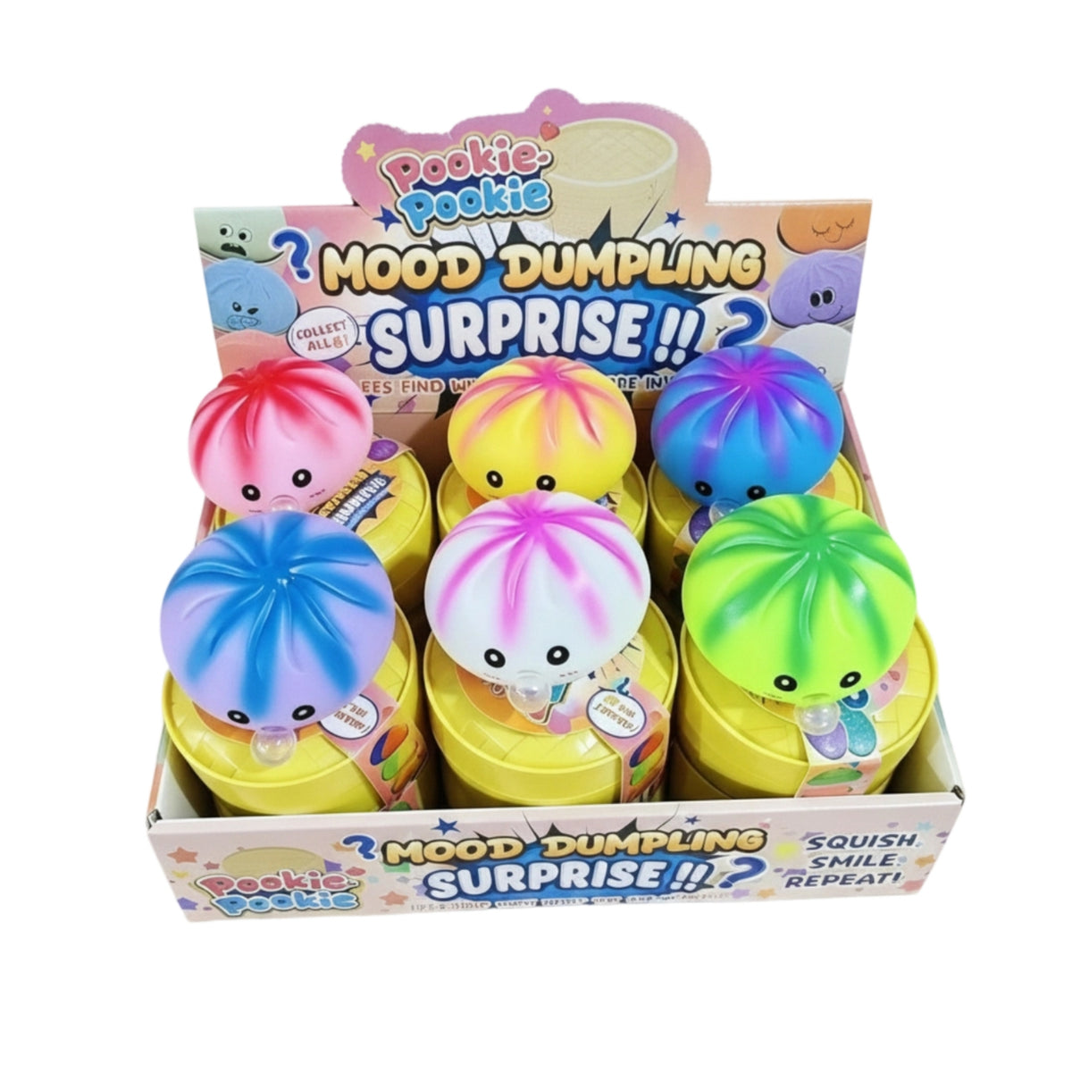 12 Pieces Silicone-Style Dumpling Squishy Toy Display Box Cartoon Face Squishy
