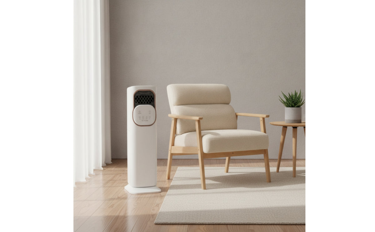 Two-Modefunction Evaporative Air Cooler Floor-Standing Portable Heater and Cooler Space-Saving Vertical Fan with Heater for Living Room, Bedroom, Small Areas