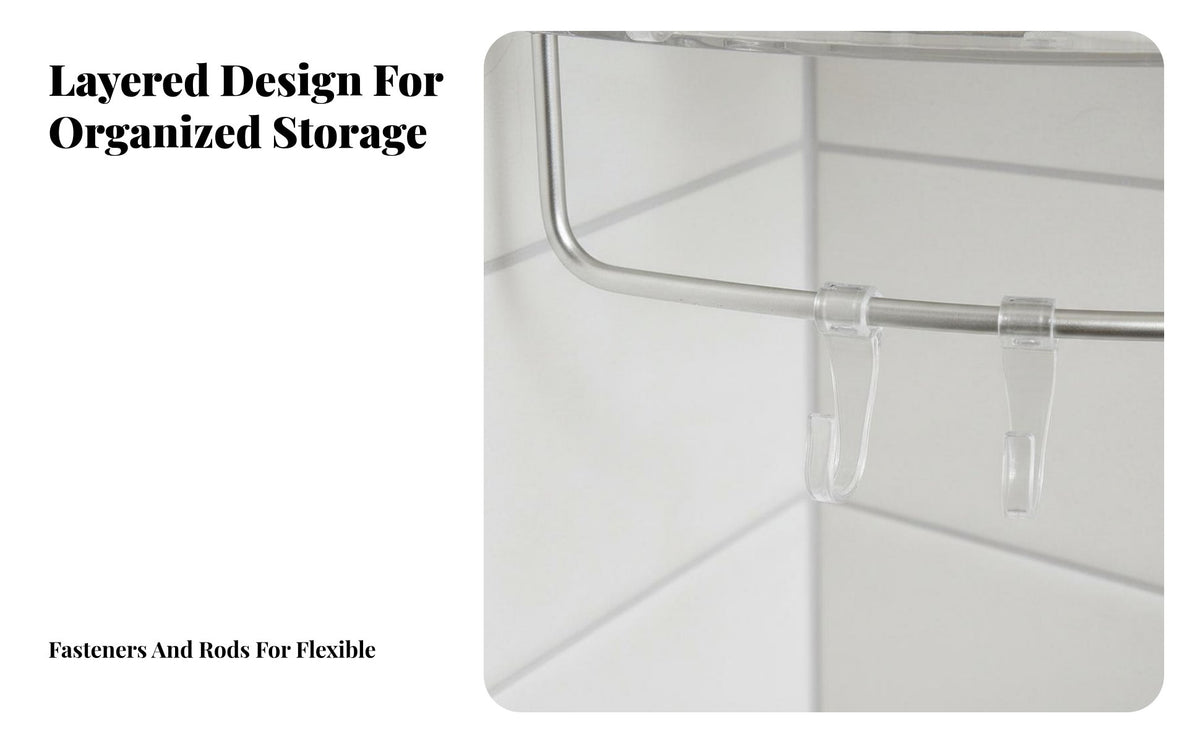 No-Drill Installation Triangular Corner Organizer Space Saving Shower Organizer Large Capacity Bathroom Accessory With Hooks for Homeowners, Families, Students, Washroom, Bathtub, Kitchen