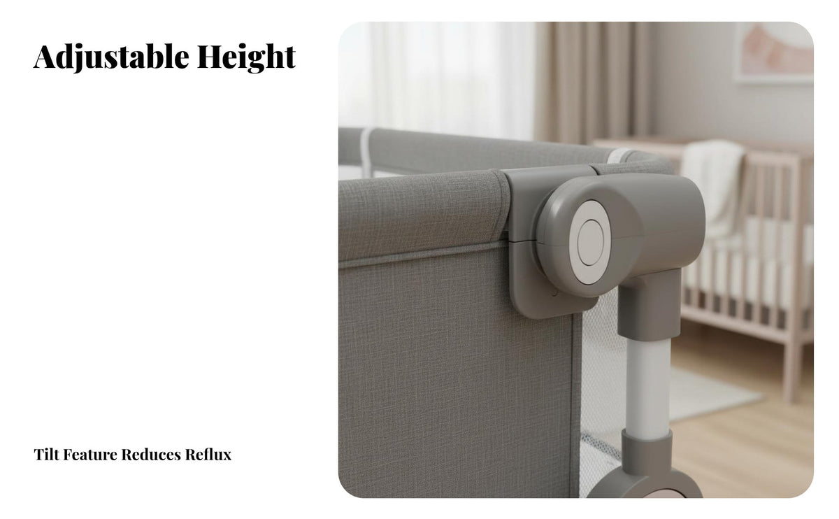 6-Level Height Adjustment Adjustable Co-Sleeper with Storage Rocking Function Portable Co-Sleeper Bassinet Multi-Functional Newborn Cradle Lockable Wheels for Newborns, Infants, Parents, Nursery, Bedroom, Living Room, Home