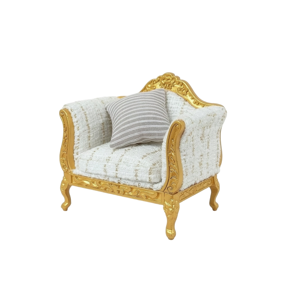 Dollhouse Sofa with Gold Frame Upholstered Miniature Settee with Ornate Frame Textured Dollhouse Sofa for Collectors, Hobbyists