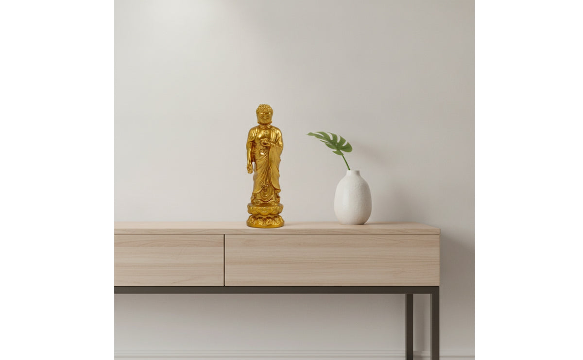 Resin Buddha Figurine with Lotus Base Tabletop Buddha Statue with Lotus Base Small Sculpture Miniature for Buddhists