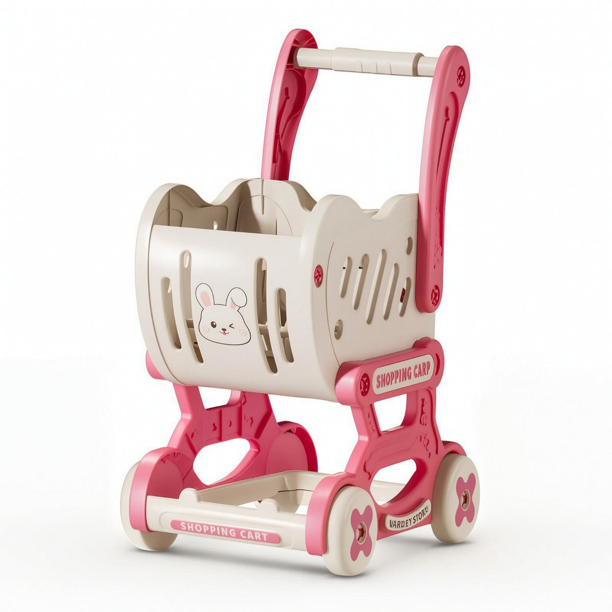 Hippo Supermarket Pretend Play Set with Shopping Cart, Fruits, Vegetables, BBQ, Snacks, and Cutting Toys