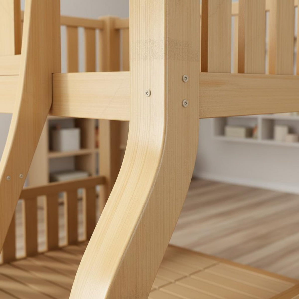 Solid Wood Bunk Bed with Shelf Multi-Versatile Twin over Twin Bunk Bed Frame Space Saving Bedroom Furniture for Teens, Dorm Room, Small Apartment