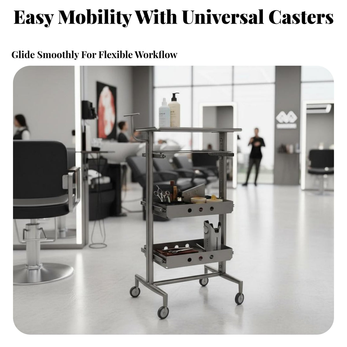 Rolling Wheels Hairstylist Tool Utility Trolley Lightweight Frame Multi-Drawer Stylist Utility Trolley Long-Lasting Construction Beauty Trolley Multiple Drawers for Hairstylists, Hair Stylists, Barbers, Salons, Barbershop, Barber Shops Parlor