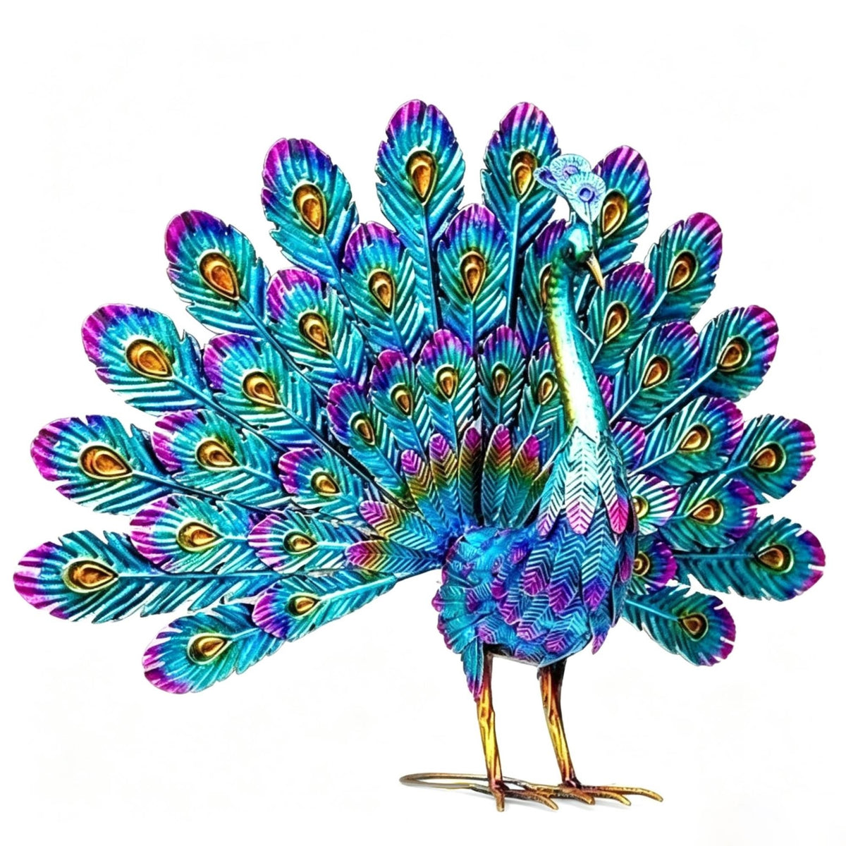 Metal Peacock Statue Multicolor Peacock Statue Standing for Patio