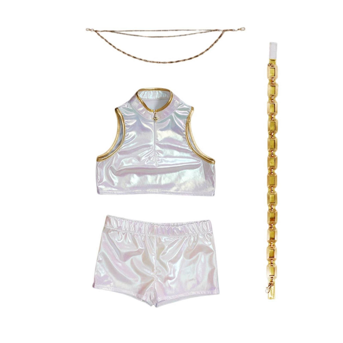 Cosplay Performance Outfit Shiny Short Top and Shorts Set with Belt Gleaming Costume for Children