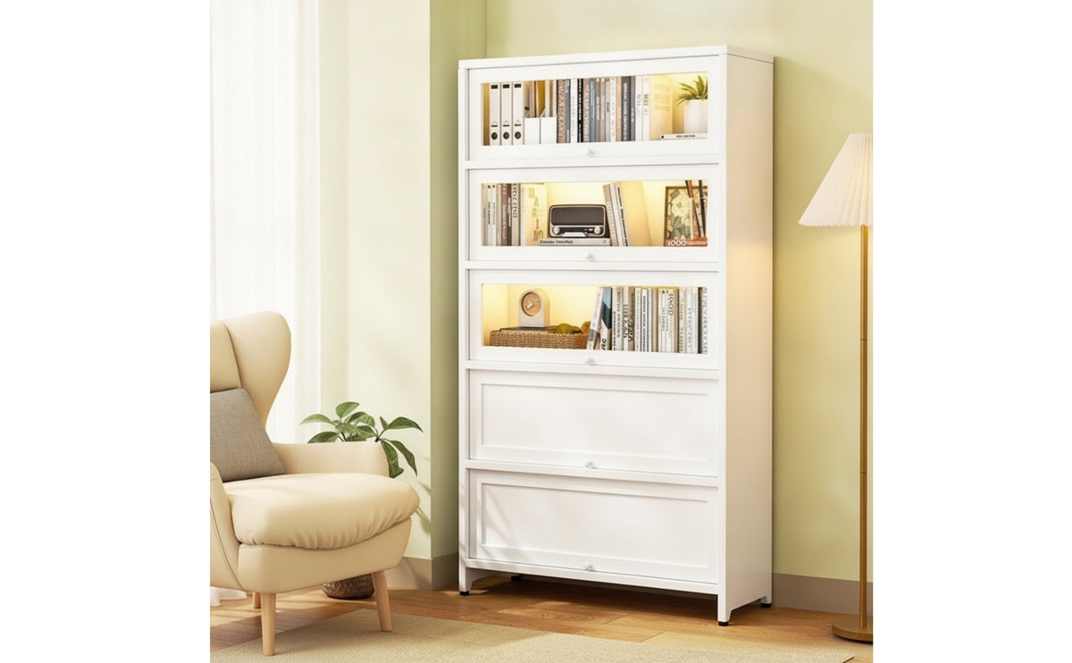 Storage Cabinet with Glass Doors Metal Display Cabinet with Glass Doors Dustproof for Living Room, Study, Bedroom