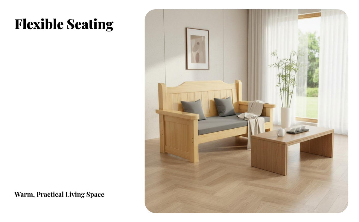 Modern Chinese design Slatted Frame Sofa Set Minimalist Design Living Room Furniture All-Season Use Wooden Couch Thick Seat Cushions for Homeowners, Apartment Dwellers, Office Managers, Home, Lounge Area, Sunroom