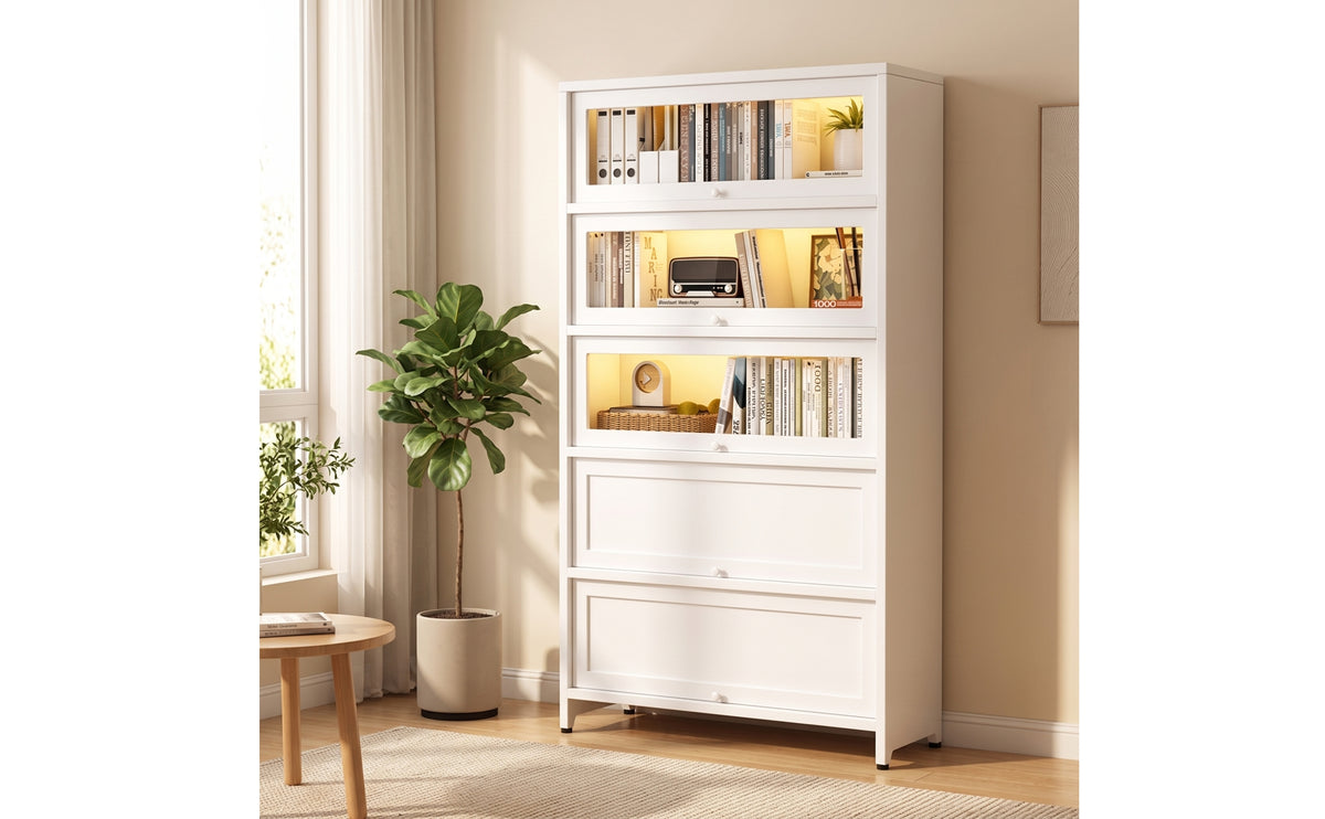 Storage Cabinet Floor-Standing Display Cabinet with Glass Doors Tall Bookcase with Doors for Living Room, Study, Home Office