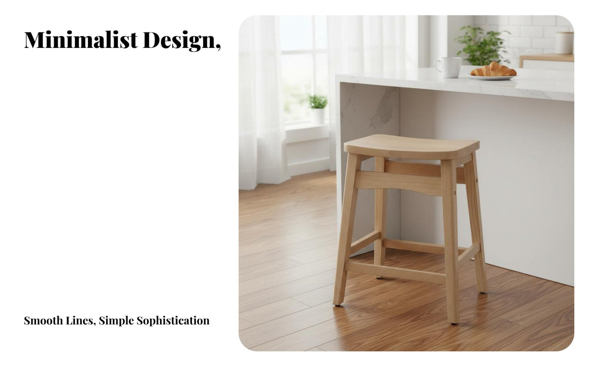 Nordic Design Solid Wood Bar Stool Integrated Footrest Wooden Kitchen Island Stool Stable Structure Saddle Seat High Chair Anti-Scratch Foot Pads for Cafe Owners, Homeowners, Adults, Dining Room