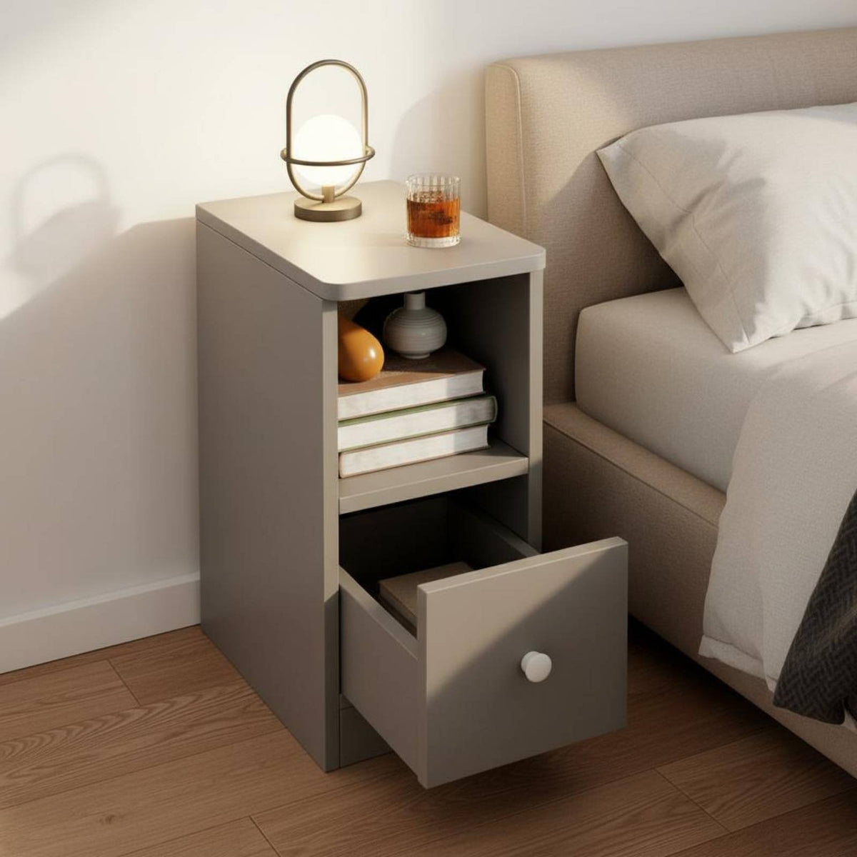 Modern Slim Bedside Table, Narrow Storage Cabinet, Mini Nightstand, Small Sofa Side Table