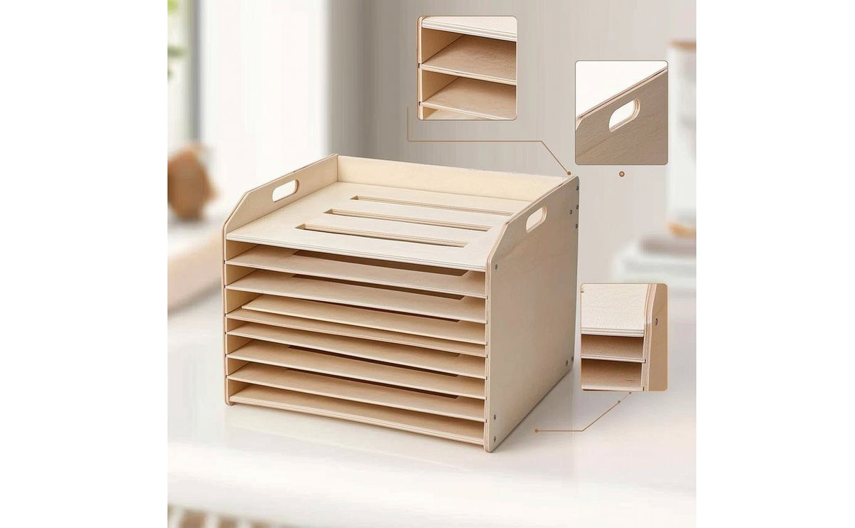 Multi-Tier Wooden Desktop Storage Rack Countertop Art Drying Rack Portable Art Organizer Versatile for Artists, Teachers, Home Office