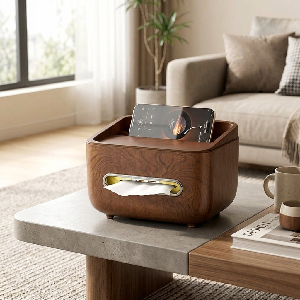 Tissue case, wood grain style, large capacity, for living room coffee table, stylish new Chinese style design