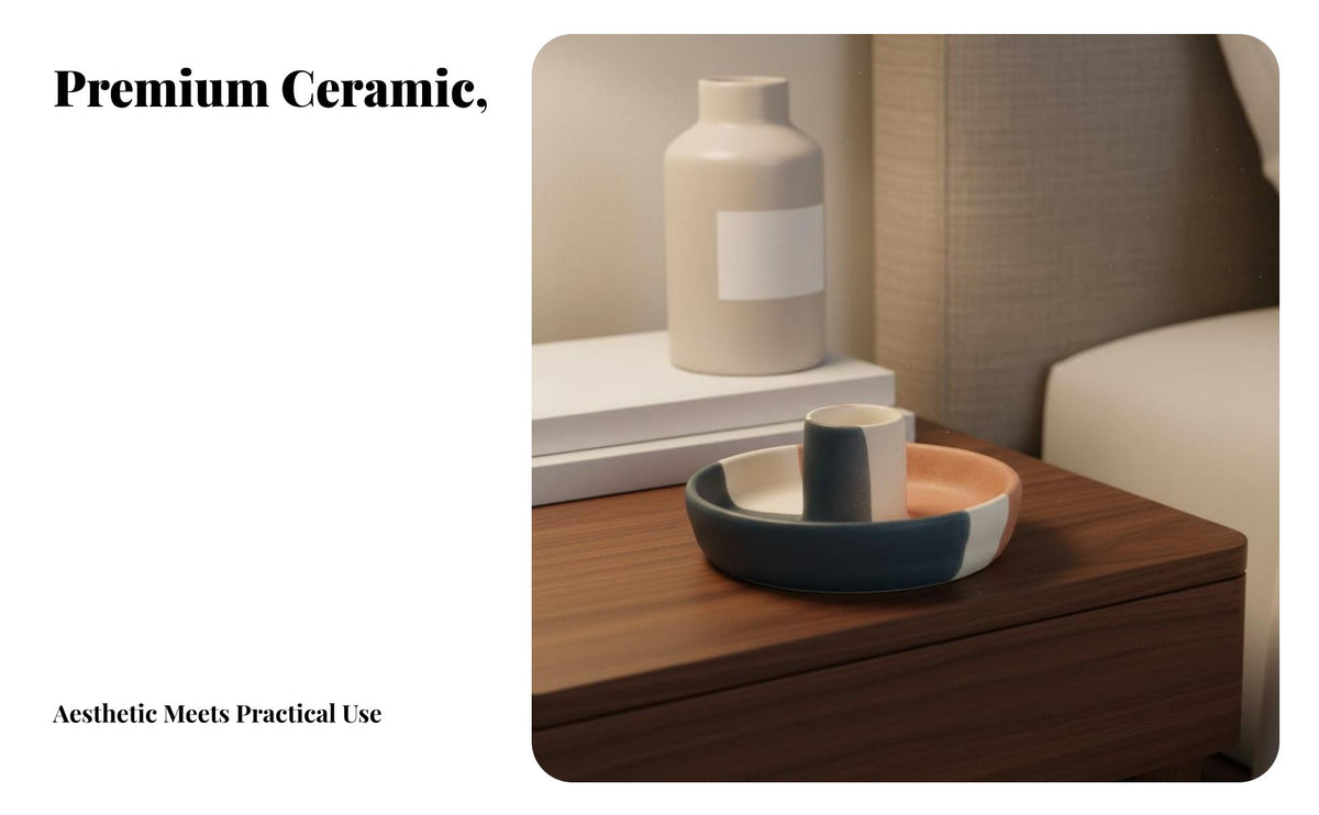 Heat Resistant Ceramic Candle Plate Multi-Functional Ceramic Candlestick Two-Way Purpose for Design Lovers, Homeowners, Spa, Bedroom