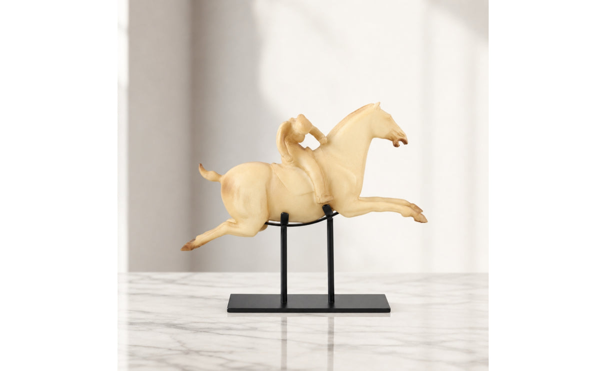 Equestrian Figure and Horse Sculpture Abstract Horse Figurine Light Luxury Ornament for Art Collectors, Bookshelf