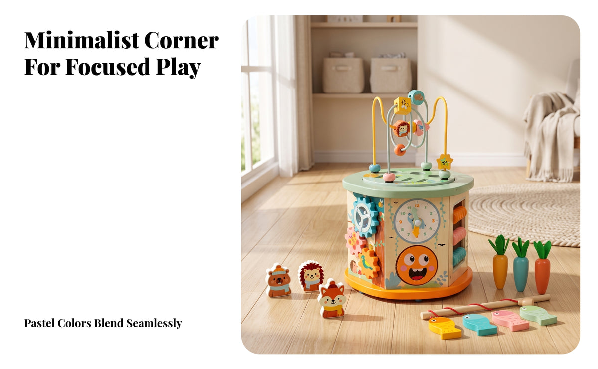 Wooden Activity Cube with Bead Maze