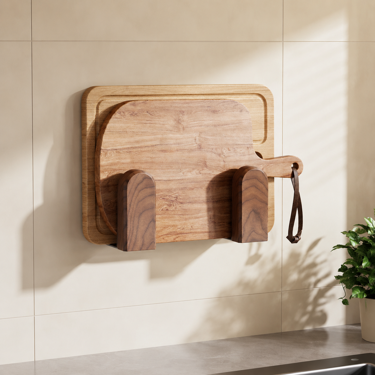 Walnut Lid Organiser, Wall Mounted Rack for Saucepans, Compact Kitchen Storage, Sturdy Pot Lid Holder for Home