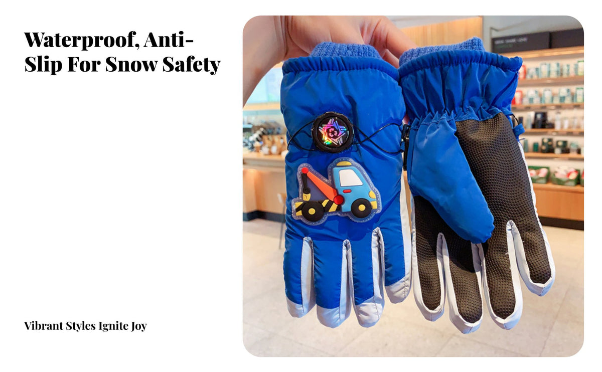 Kids Ski Gloves Windproof Waterproof Cold-Weather Mittens Thickened Fleece Lined Winter Mittens for Children 6-12, Students, Snowboarding, Biking