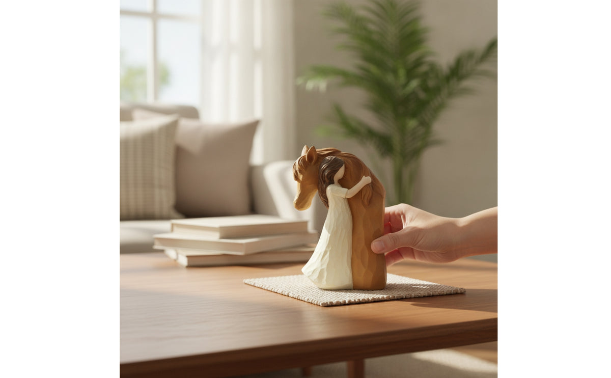 Resin Girl and Horse Figurine Hand-Carved Horse Figurine with Girl Sentimental Sculpture Equestrian for Collectors, Shelf, Desk, Bedside Table