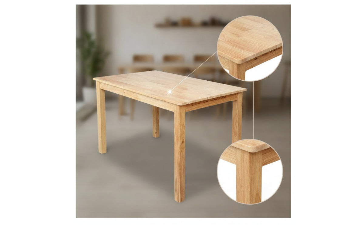 Natural Finish Wooden Dining Table Rounded Edges Wood Table with Straight Legs Sturdy Furniture Minimalist for Families, Kitchen, Cafe