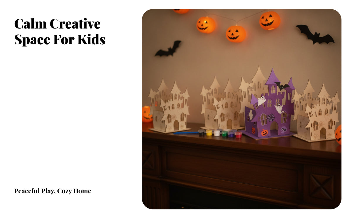 6 Pieces DIY Halloween Castle Art Kit | Paintable, Wooden Painting Crafts Kit, for Classroom Activities