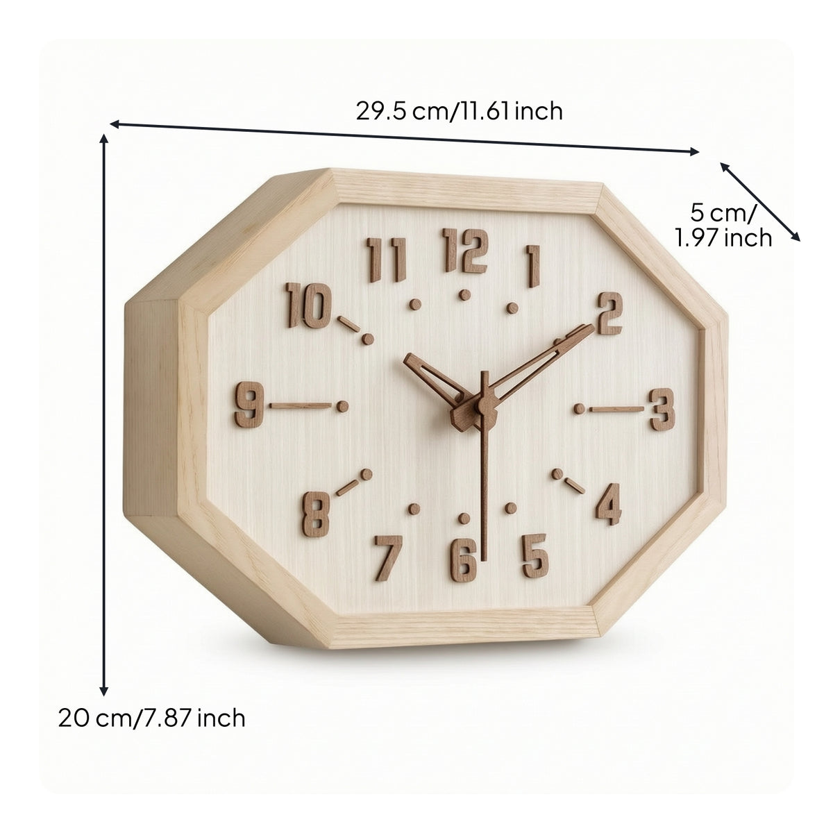 Octagonal Wall Clock Wood Silent Wall Clock Minimalist for CleanLiningAficionados, Bedroom